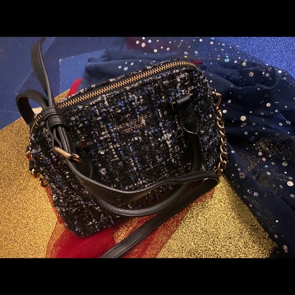 KATE SPADE BLUE GOLD WHITE TWEED LEATHER SHIMMERY Crossbody Bag GORG RARE LOVELY - Picture 4 of 8